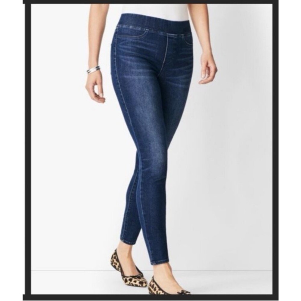 Talbots Flawless Women's Size 14 Pull On Jegging Dark Wash Denim Blue Jeans Slim